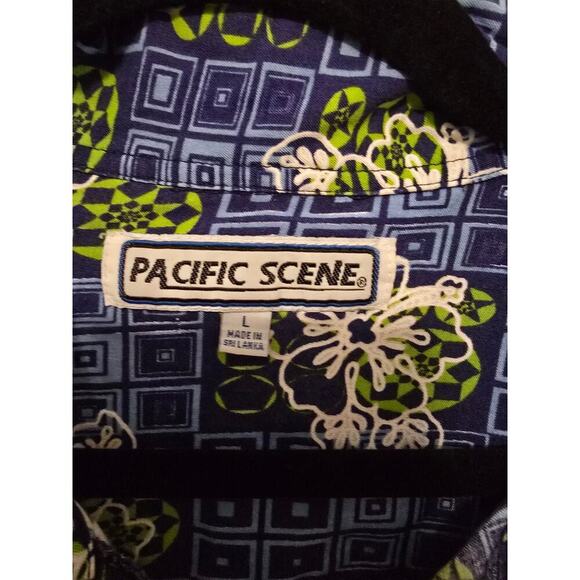 Pacific Scene Men's Rayon Hawaiian Shirt Size Large Geometric & Floral Design - Picture 5 of 5